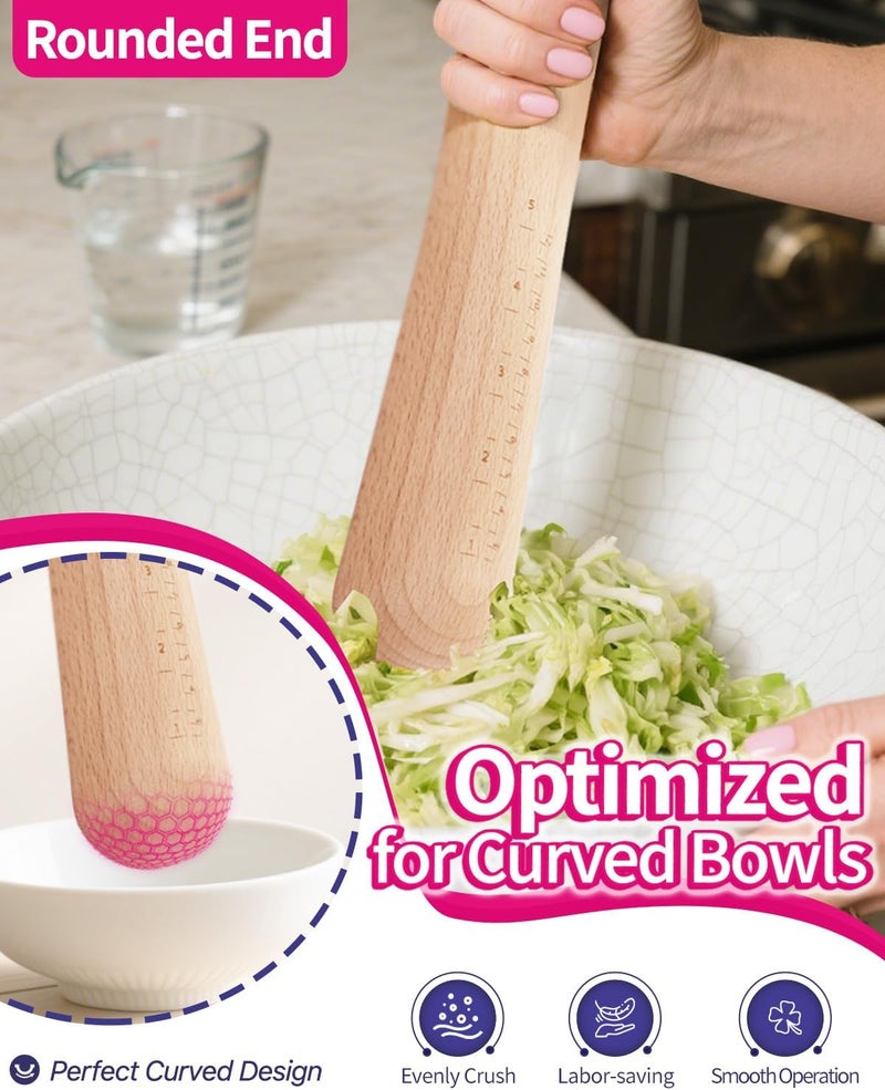 One Bite Sauerkraut Pounder for Mason Jars, Vegetable Fermentation Tamper for Sauerkraut Crocks with Scale Marks - 12" One Piece of Solid Wood, Upgraded Textured Base​ - Image 5